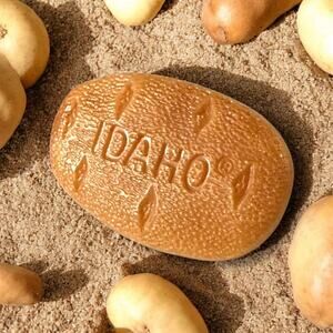 Vintage Idaho Potato Pin Tan Plastic Lapel Pin